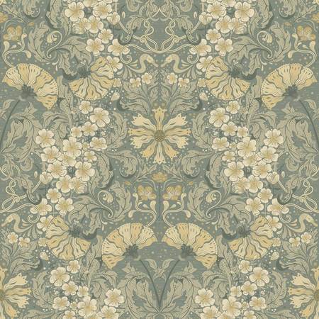 MANHATTAN COMFORT Liverpool Ojvind Sea Green Floral Ogee 33 ft L X 209 in W Wallpaper BR4080-83113